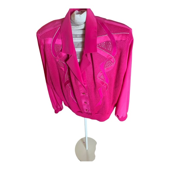 Philippe Marques Pink Western Button-Up Knit Sweater - Fuchsia Pink, Size 16 - Picture 2 of 9